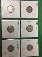 1913, 30, 31, 33, 36, 48 Canadian silver $.10