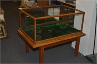 OAK & GLASS ANTIQUE MIRRORED BACK DISPLAY CASE