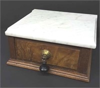Antique Marble Top Wood Jewelry Box
