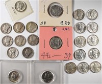 MERCURY DIME LOT; 16 pcs BU MISC DATES, 1921-D