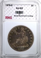 1878-S TRADE DOLLAR RNG AU+