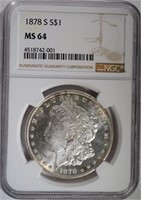 1878-S MORGAN DOLLAR NGC MS 64  FLASHY