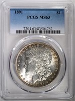 1891 MORGAN DOLLAR PCGS MS63