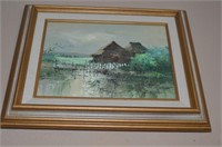 SIGNED LEO MENESES OIL PAINTING PHILIPPINE HUTS