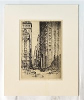 ETCHING VIEW OF WALL STREET NYC