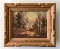 ANTIQUE OIL ON BOARD FOREST