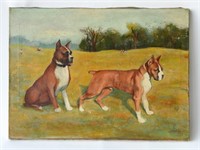 OIL ON CANVAS OF DOGS / BOXERS