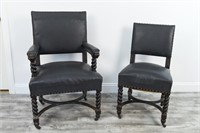 (8) ANTIQUE GOTHIC SPANISH LEATHER STUDDED CHAIRS