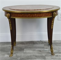 FRENCH STYLE INLAID & ORMOLU MARBLE TOP TABLE