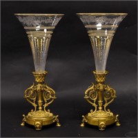 PAIR OF FRENCH A. GIROUX CRYSTAL & ORMOLU EPERGNE