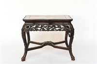 CHINESE CARVED WOOD & MARBLE TOP SIDE TABLE