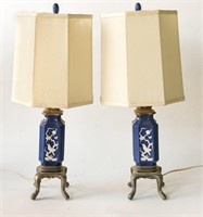 PAIR OF ART DECO CHINESE STYLE PORCELAIN LAMPS