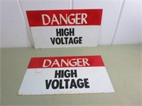 (2) Metal Danger High Voltage Signs, 14" x 8" Ea.