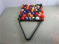 Large Lot of Pool Balls & Triangle