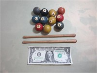Vintage Small Pool Balls and Cues