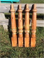 Set of 4 turned wooden table legs