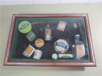 Shadow Box w/Vintage Medical Containers