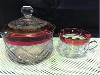 King's Crown lidded candy dish & cup