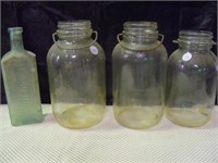Whitmer's medicine bottle & 3 jars with bales