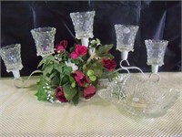 Candle Holder & pressed glass dish