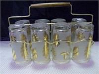 Gold leaf water glasses in carrier (8)