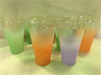 Water glasses, gold rim, frosted pastel colors