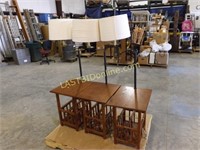 3 WOODEN LIGHTED END TABLES