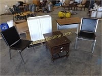 2 TABLES, CABINET & 2 CHAIRS