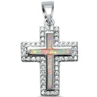 Fire Opal Enamled Cross Pendant