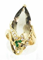 14kt Gold Marquise 6.50 ct Smoky Topaz & Diam. Rg