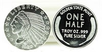 Indian .999 Silver 1/2 Oz. 1929 Re Strike Coin