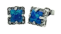 Australian Blue Opal Princess Cut Earrings