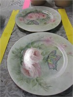 2 Handpainted Floral & Butterfly Plates