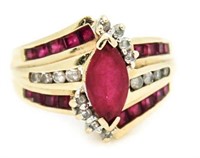 10kt Gold Ruby & Diamond Dinner Ring