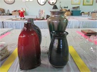 2 Pottery Vases & 2 Glass Vases