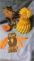 Vintage Halloween scarecrow & fold out wing owl,