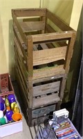 Three vintage wood crates, one is G&S