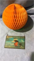 Halloween post card mounted on board & pumpkin