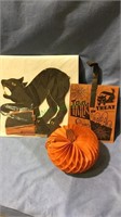 Vintage Halloween black cat, old candy bag, fold
