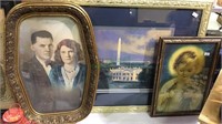 Framed White House print, framed couple, framed