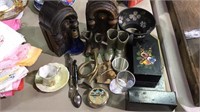Group lot, match safe, boots, furniture pieces,