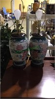 Two matching Porcelain lamps, with brass finials,
