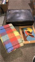 Two vintage blankets, vintage storage box,
