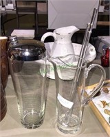 Vintage cocktail shaker and martini pitcher with