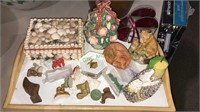 Group lot including Wade figurines, Shell box,
