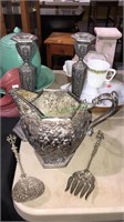 Ornate silver plate 12 inch candle sticks,