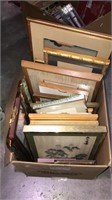 Box lot of framed prints including mini oriental