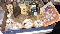 Group of vintage children’s dishes, spice tins &
