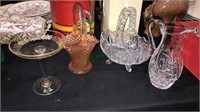 Crystal glass basket, crystal pitcher pink glass