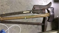 Double  axe, old sledge hammer, bush waker marked